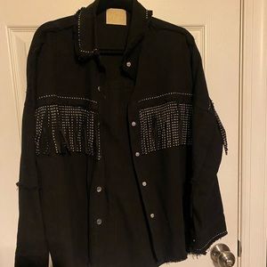 Women’s Judith March Black Fringe Studded Denim Jacket